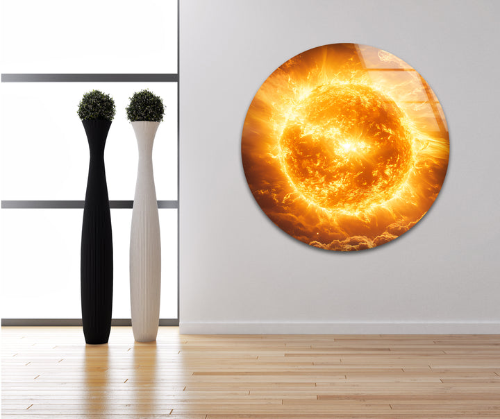 The Sun's Eternal Glow glass art painting, glass art for the Wall