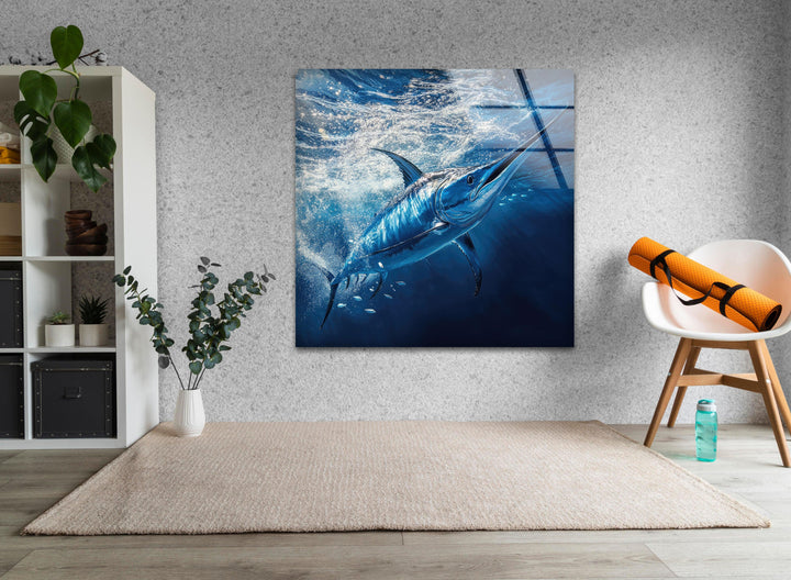 Swordfish Under Ocean Glass Wall Art print on glass, glass printed photos
