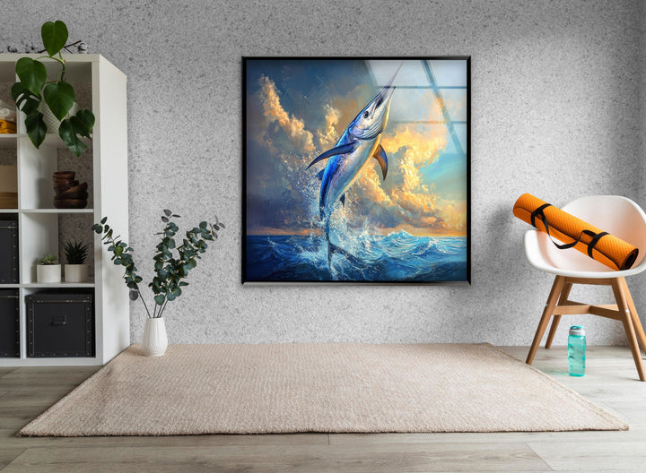 Vivid Swordfish Glass Wall Art Glass Printing Wall Art, Print photos on glass

