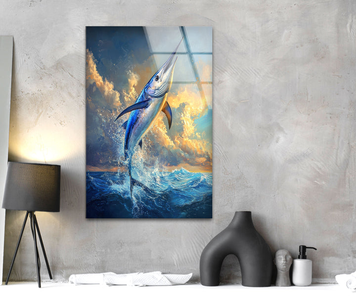 Vivid Swordfish Glass Wall Art custom glass pictures, glass art prints
