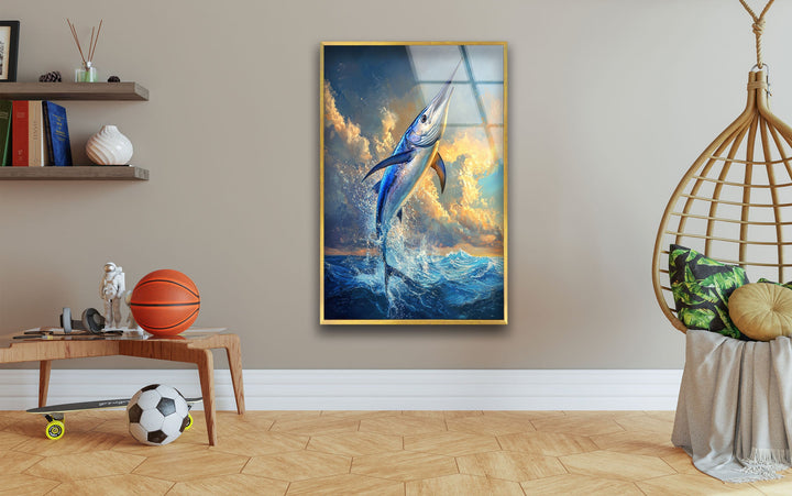 Vivid Swordfish Glass Wall Art photo print on glass, prints on glass wall art
