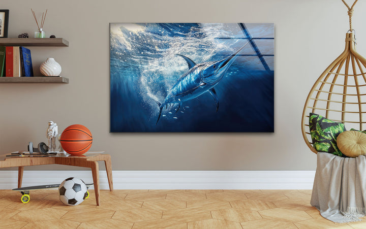 Swordfish Under Ocean Glass Wall Art art glass wall art, glass wall art pictures
