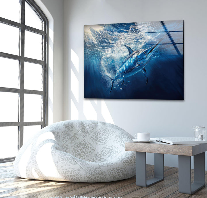 Swordfish Under Ocean Glass Wall Art Glass Printing Wall Art, Print photos on glass
