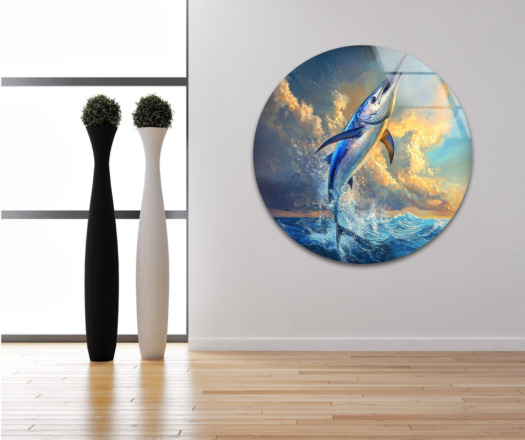 Vivid Swordfish Glass Wall Art custom glass photo prints, large glass prints
