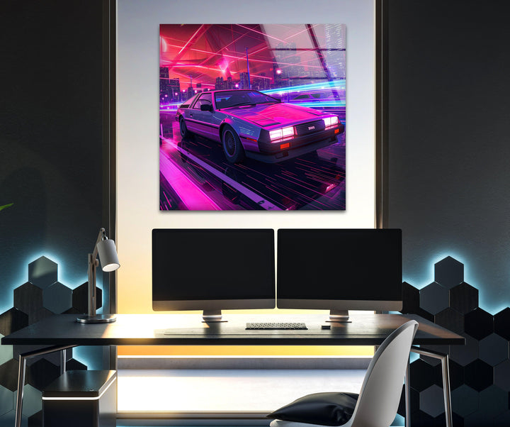 Retrowave Pink Glass Wall Art glass image printing, glass prints from photos
