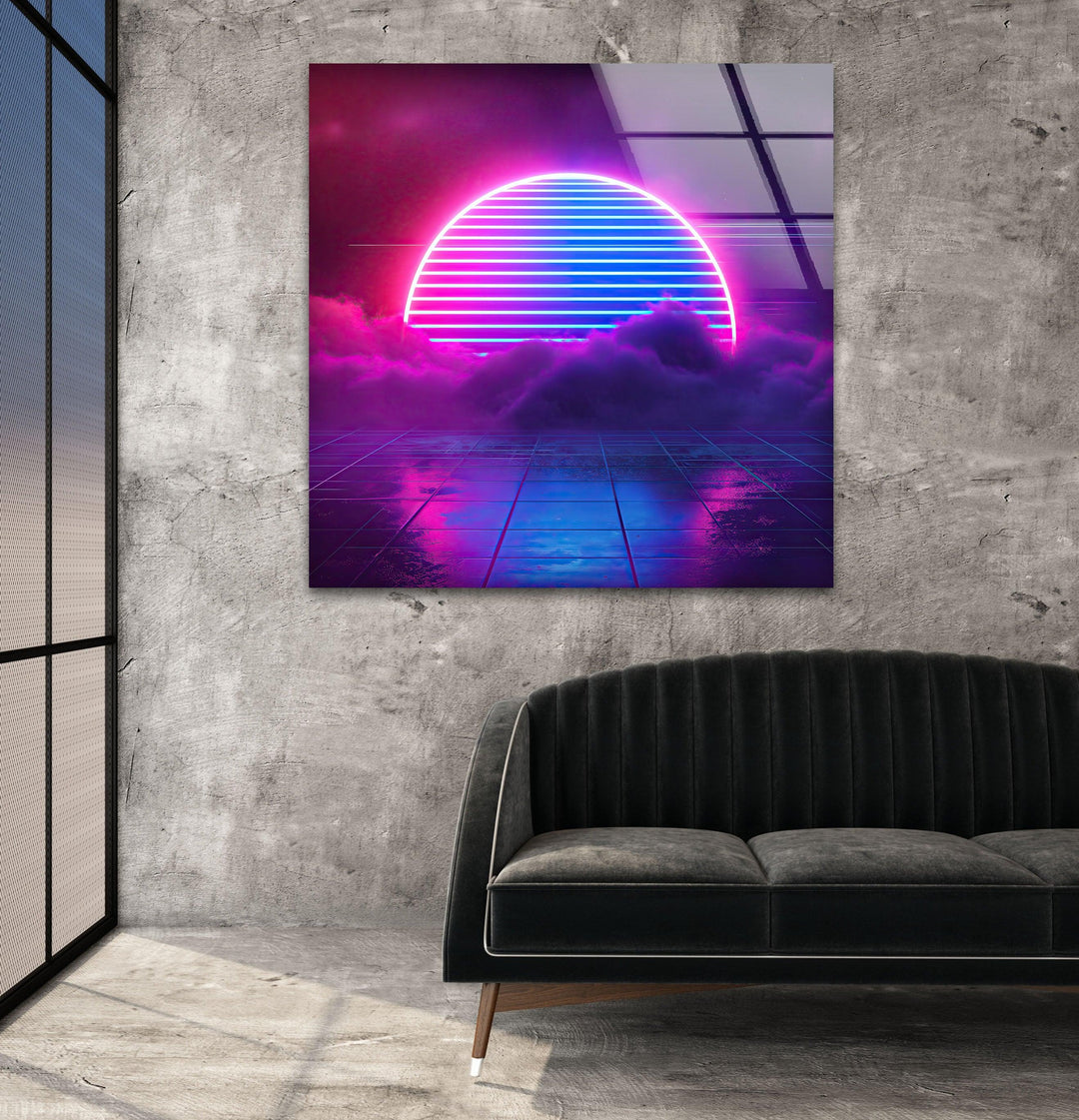 Synthwave Pink Lines Glass Wall Art custom glass pictures, glass art prints
