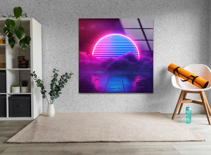 Synthwave Pink Lines Glass Wall Art photo print on glass, prints on glass wall art
