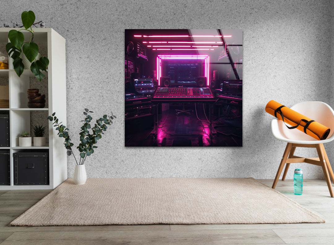 Synthwave Pink Dj Studio Glass Wall Art large glass photo prints, glass wall photos
