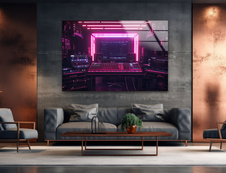 Synthwave Pink Dj Studio Glass Wall Art Glass Printing Wall Art, Print photos on glass
