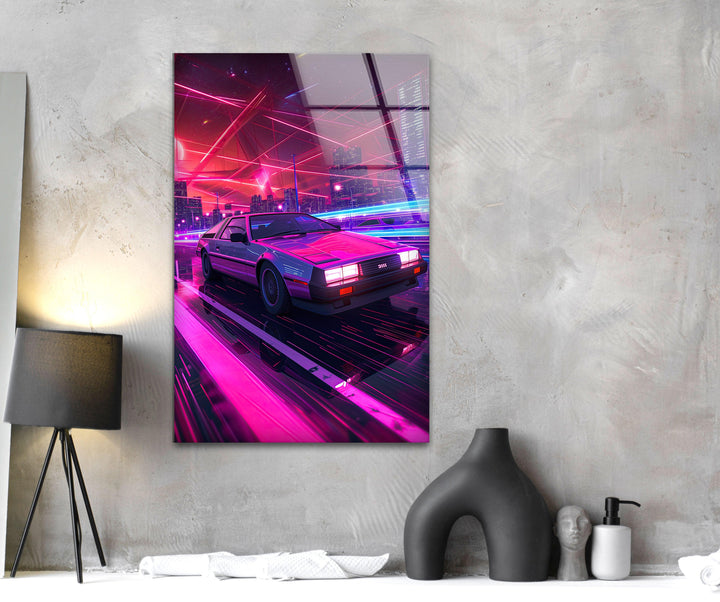 Retrowave Pink Glass Wall Art large glass photo prints, glass wall photos
