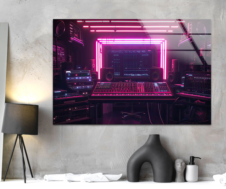 Synthwave Pink Dj Studio Glass Wall Art glass photo prints, glass picture prints
