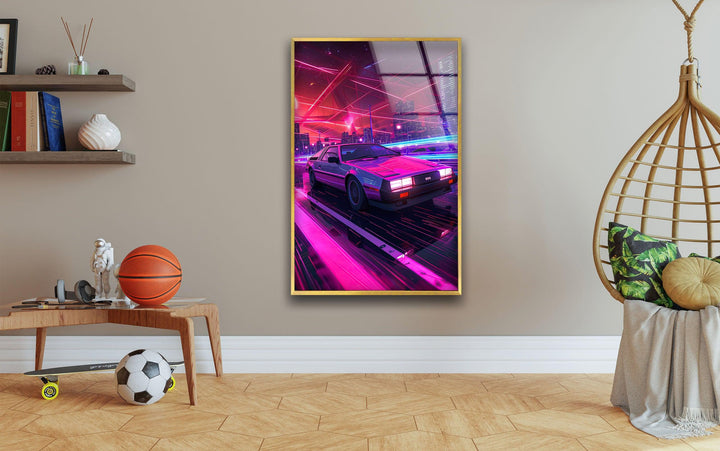 Retrowave Pink Glass Wall Art custom glass photo prints, large glass prints
