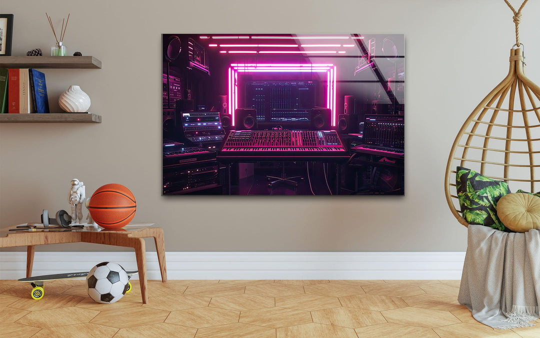 Synthwave Pink Dj Studio Glass Wall Art glass image printing, glass prints from photos
