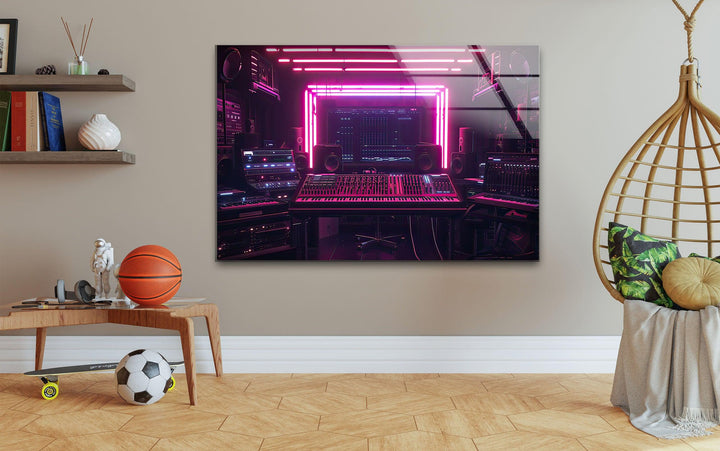 Synthwave Pink Dj Studio Glass Wall Art glass image printing, glass prints from photos
