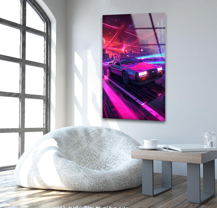 Retrowave Pink Glass Wall Art picture on glass wall art, photos printed on glass
