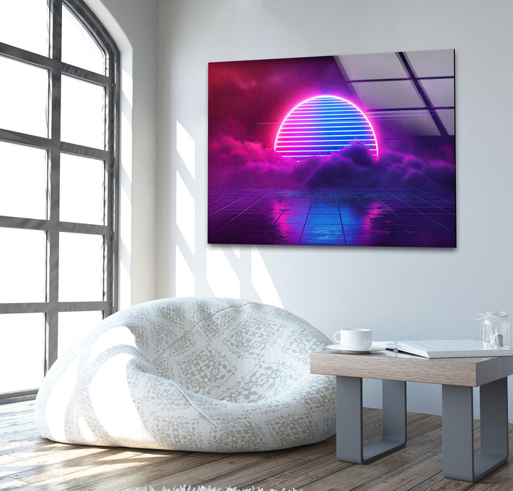 Synthwave Pink Lines Glass Wall Art glass wall decor, glass wall art decor
