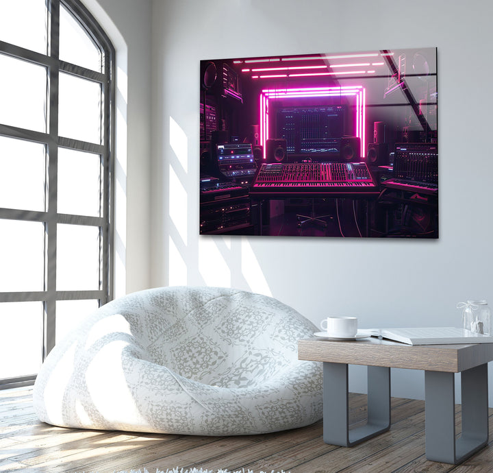 Synthwave Pink Dj Studio Glass Wall Art glass pictures for Wall, glass prints wall art
