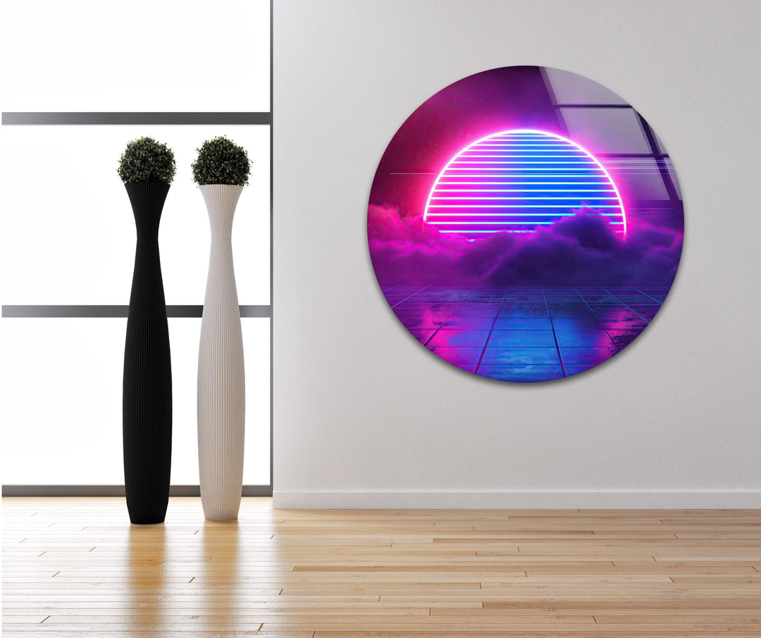 Synthwave Pink Lines Glass Wall Art stained glass wall art, stained glass wall decor
