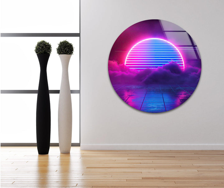 Synthwave Pink Lines Glass Wall Art stained glass wall art, stained glass wall decor
