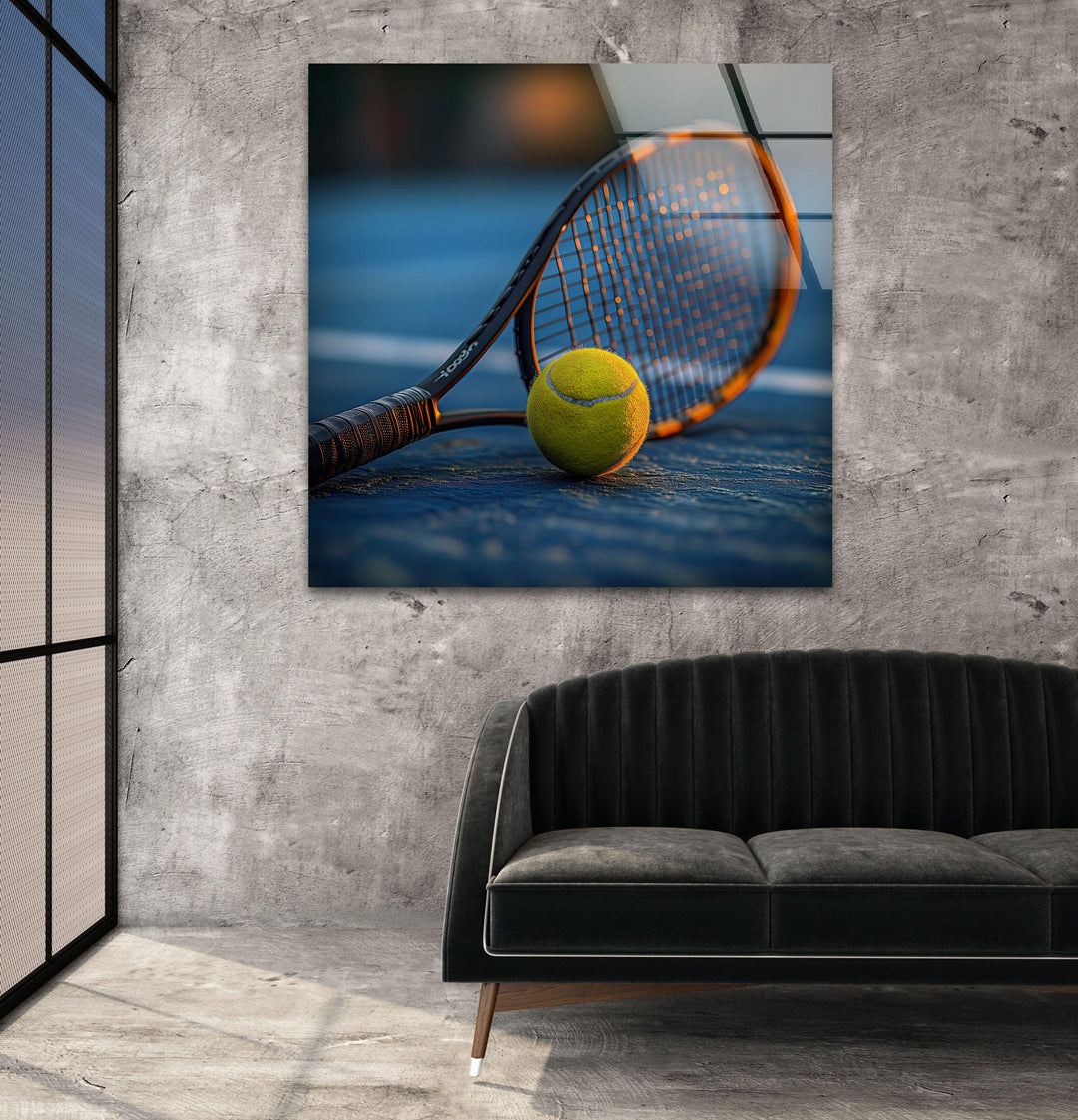 Tennis Racket & Ball Glass Wall Art Glass Printing Wall Art, Print photos on glass
