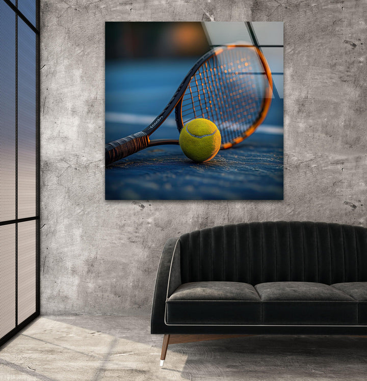 Tennis Racket & Ball Glass Wall Art Glass Printing Wall Art, Print photos on glass
