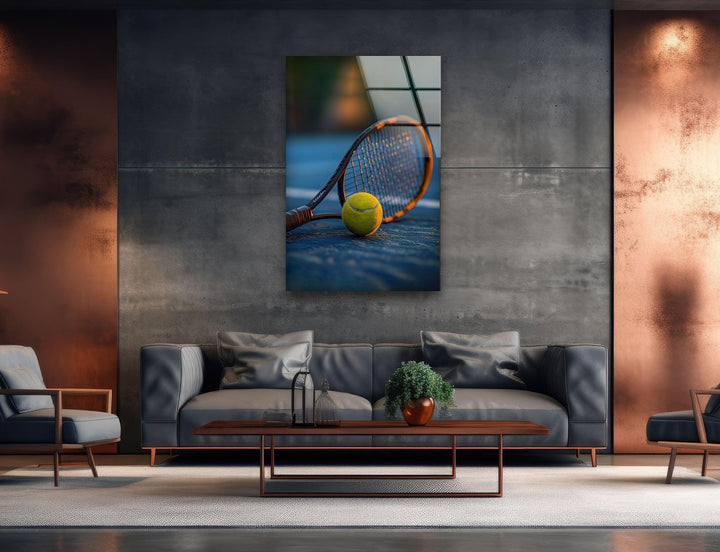 Tennis Racket & Ball Glass Wall Art custom glass pictures, glass art prints
