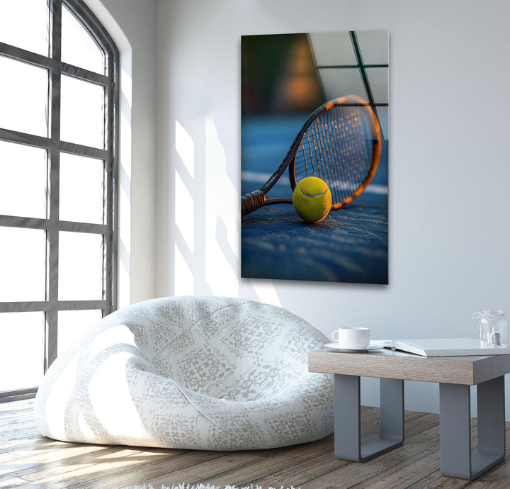 Tennis Racket & Ball Glass Wall Art custom glass photo prints, large glass prints

