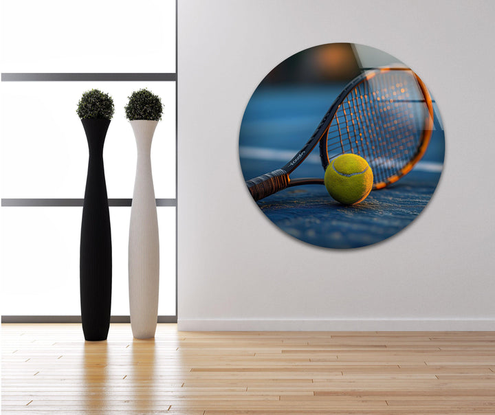 Tennis Racket & Ball Glass Wall Art picture on glass wall art, photos printed on glass
