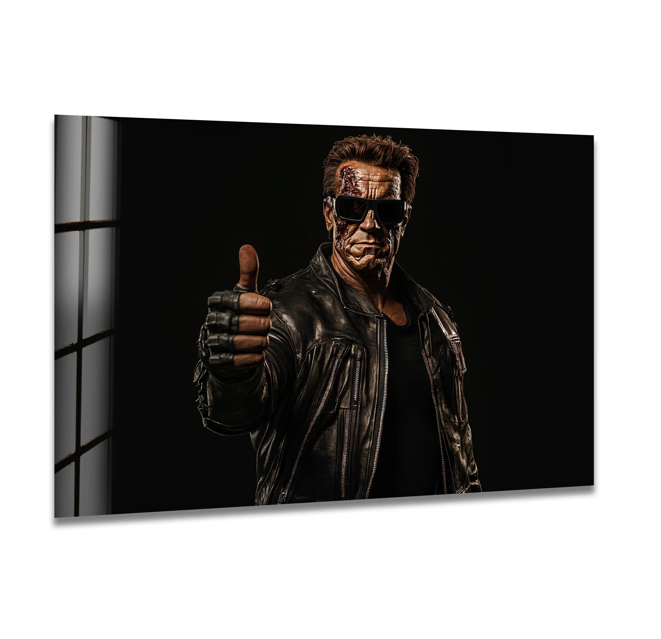 Futuristic Leather-Clad Cyborg – Glass Wall Art Poster – MyPhotoStation