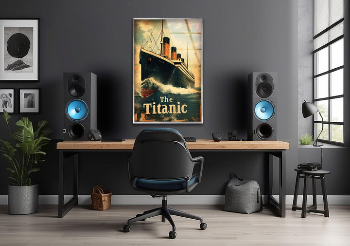 Titanic-Schiff mit Wellen, Glaswandkunst