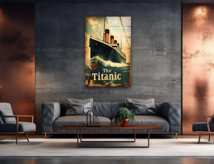 Titanic-Schiff mit Wellen, Glaswandkunst