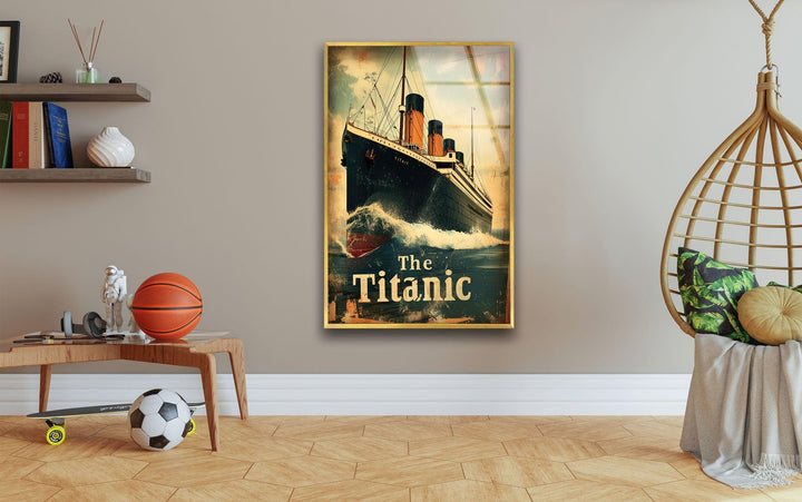 Titanic-Schiff mit Wellen, Glaswandkunst