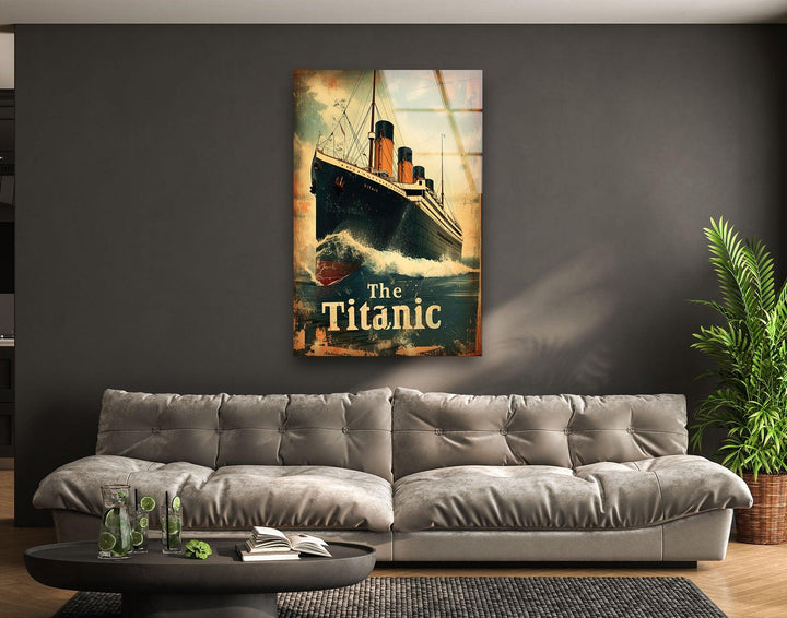 Titanic-Schiff mit Wellen, Glaswandkunst
