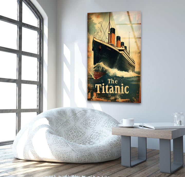 Titanic-Schiff mit Wellen, Glaswandkunst