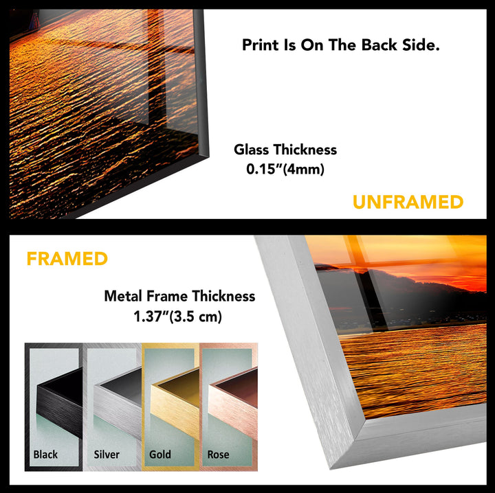 Golden Sunset Reflection: A Stunning Ocean Art Print on Glass