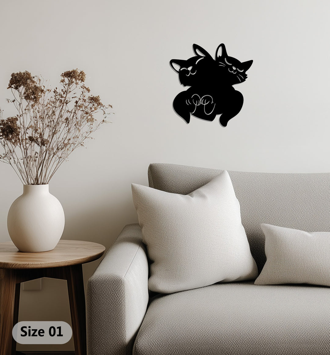 Twin cats metal wall art for gothic home decoration