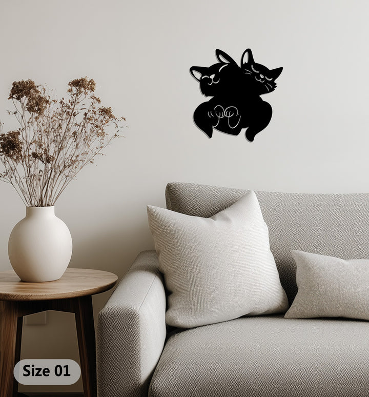 Twin cats metal wall art for gothic home decoration