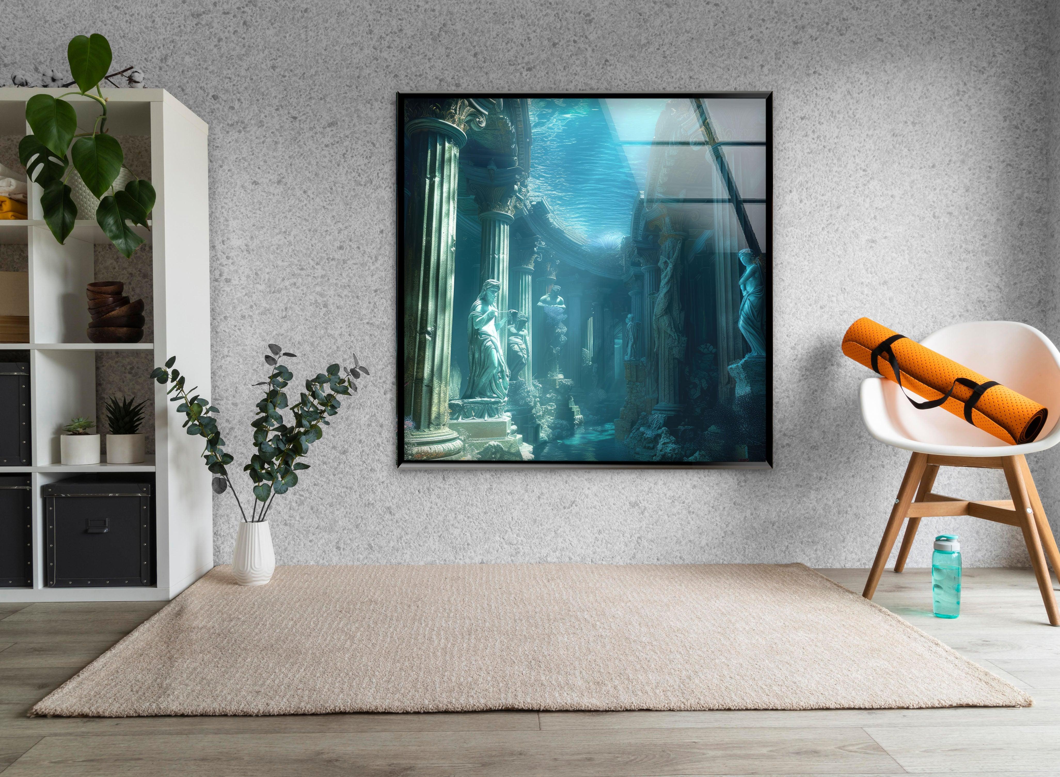 Underwater Atlantis Temple Glass Wall Art-Print Photos On Glass