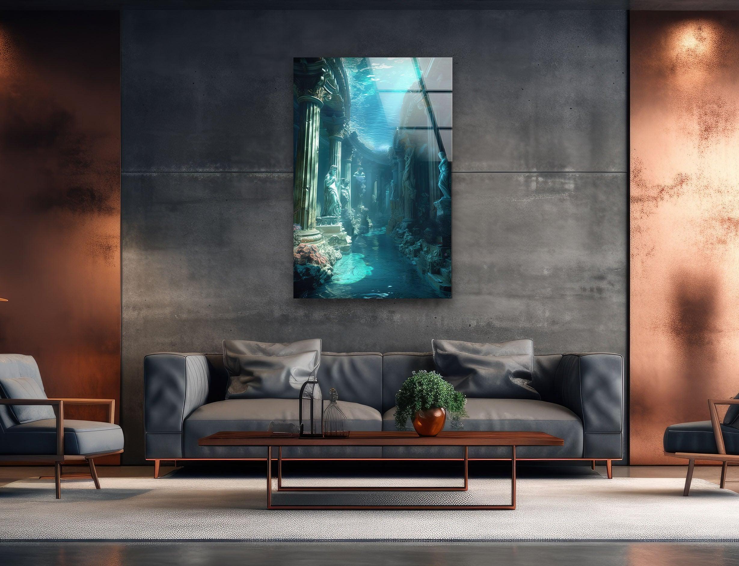 Underwater Atlantis Temple Glass Wall Art-Print Photos On Glass
