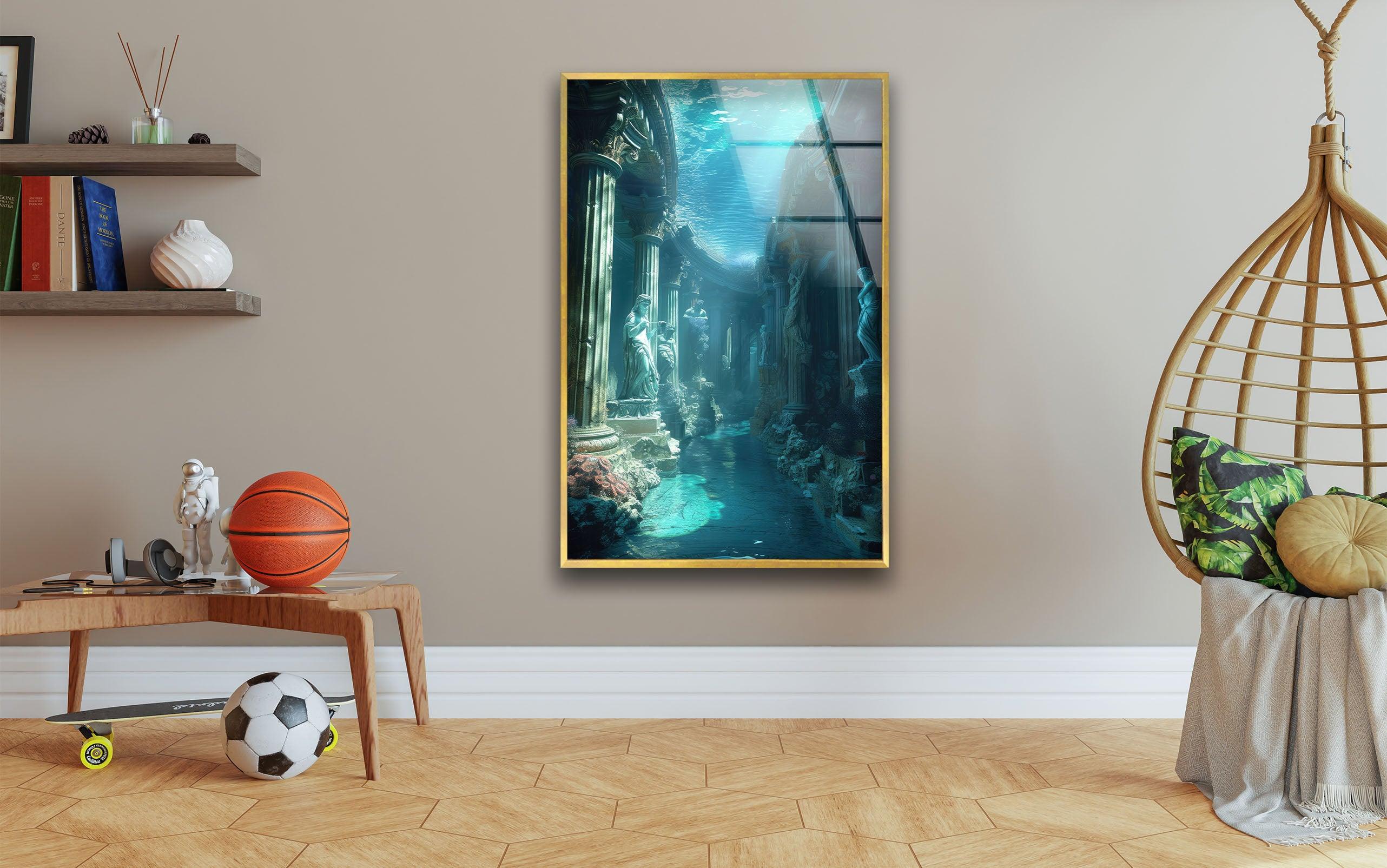 Underwater Atlantis Temple Glass Wall Art-Print Photos On Glass