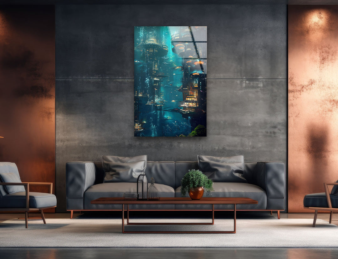 Underwater City View Glass Art Painting & Cool Wall Art