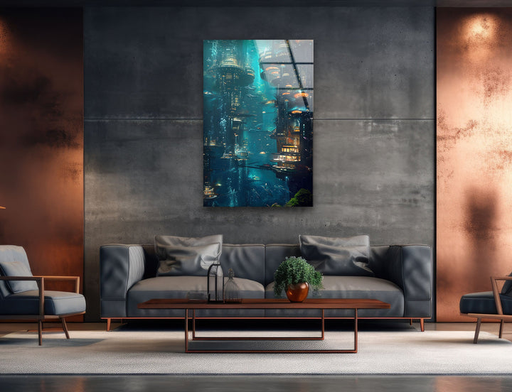 Underwater City View Glass Art Painting & Cool Wall Art