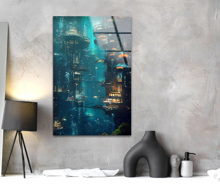 Underwater City View Tempered Glass Art & Cool Abstract