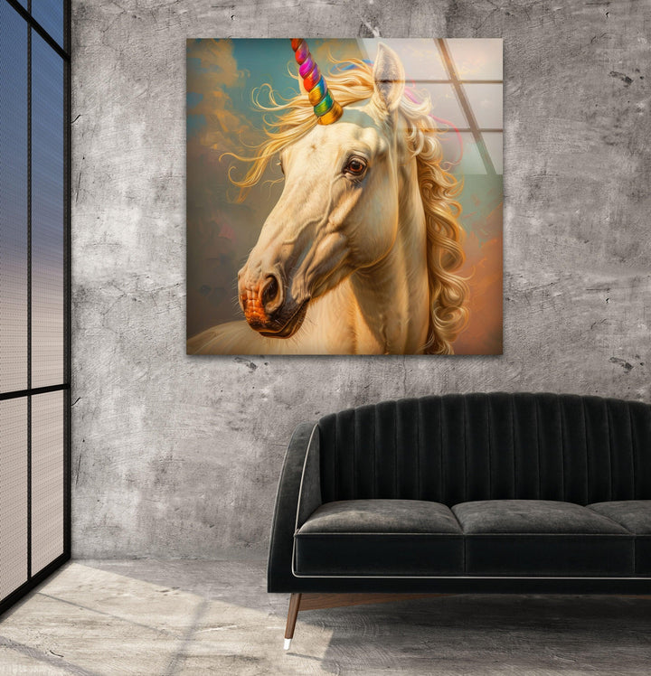 Unicorn With a Rainbow Wall Art on Glass Pieces