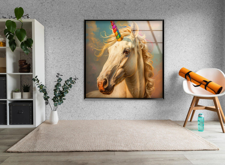 Unicorn With a Rainbow Glass Wall Artwork Designs
