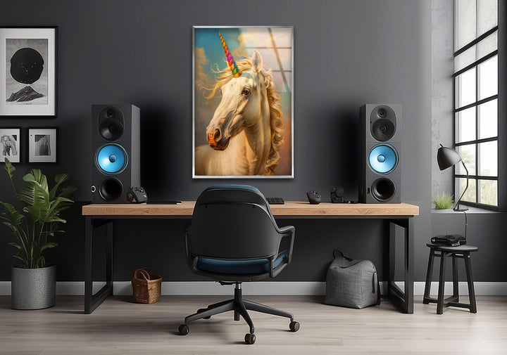 Unicorn With a Rainbow Glass Wall Art Decor