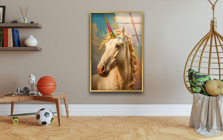 Unicorn With a Rainbow Glass Wall Pictures Art