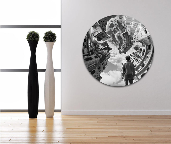 Impossible architecture illusion blending classical and modern city elements.