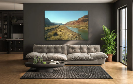 Highlighting the abstract quality, this striking Beauty Utah Mountains glass wall art transforms the landscape into blurred planes of color, like impressionistic hanging wall art.