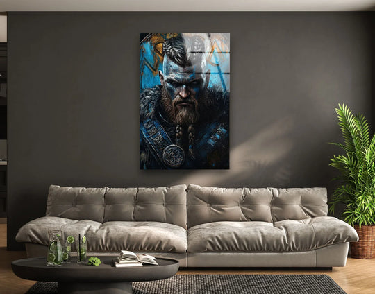 Geometric planes define the Vikings Valhalla Paint film poster wall art prints, creating facets that accentuate the Viking warrior's braided beard and fierce gaze.